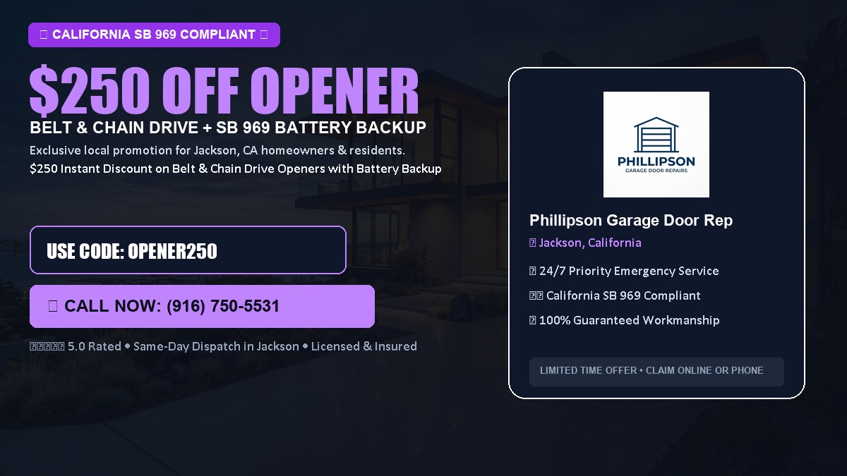 $250 OFF Smart Garage Door Opener Installation (Belt & Chain Drive with California SB 969 Battery Backup) in Jackson, CA