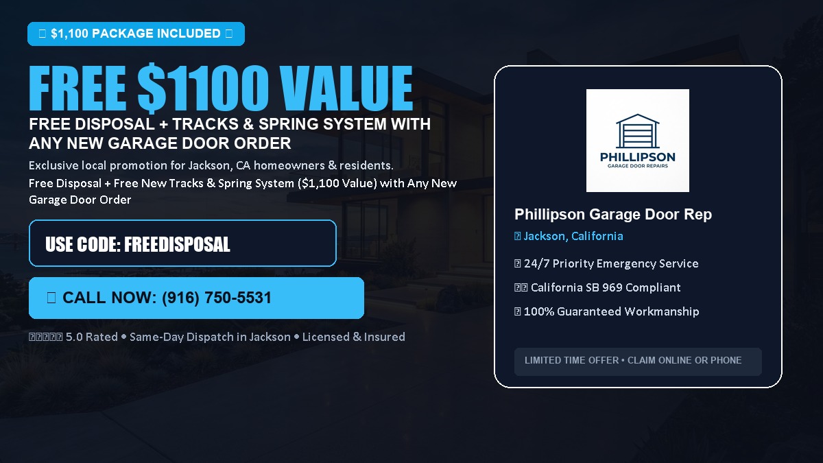 Free Disposal + Free New Tracks & Spring System with Any New Garage Door Order ($1100 Value) in Jackson, CA